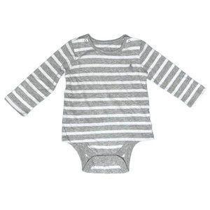 NWT Gap Baby 12 - 18 months Heather Gray White Stripe One piece Bear Embroidery